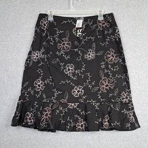 Embroidered Skirt Ruffle Hem Essentials g 100% Linen Floral Size 12 With Tags